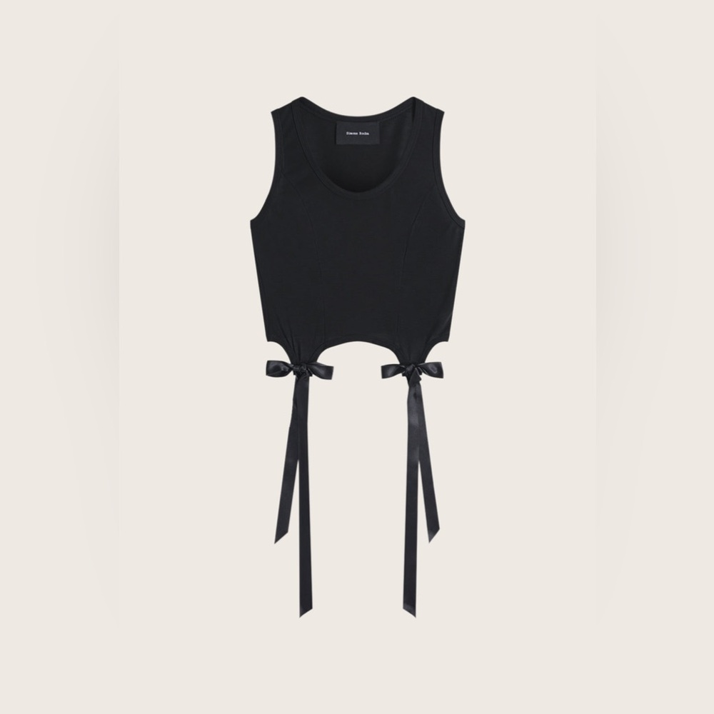 Simone Rocha Black Tank Top with Ribbon Accents